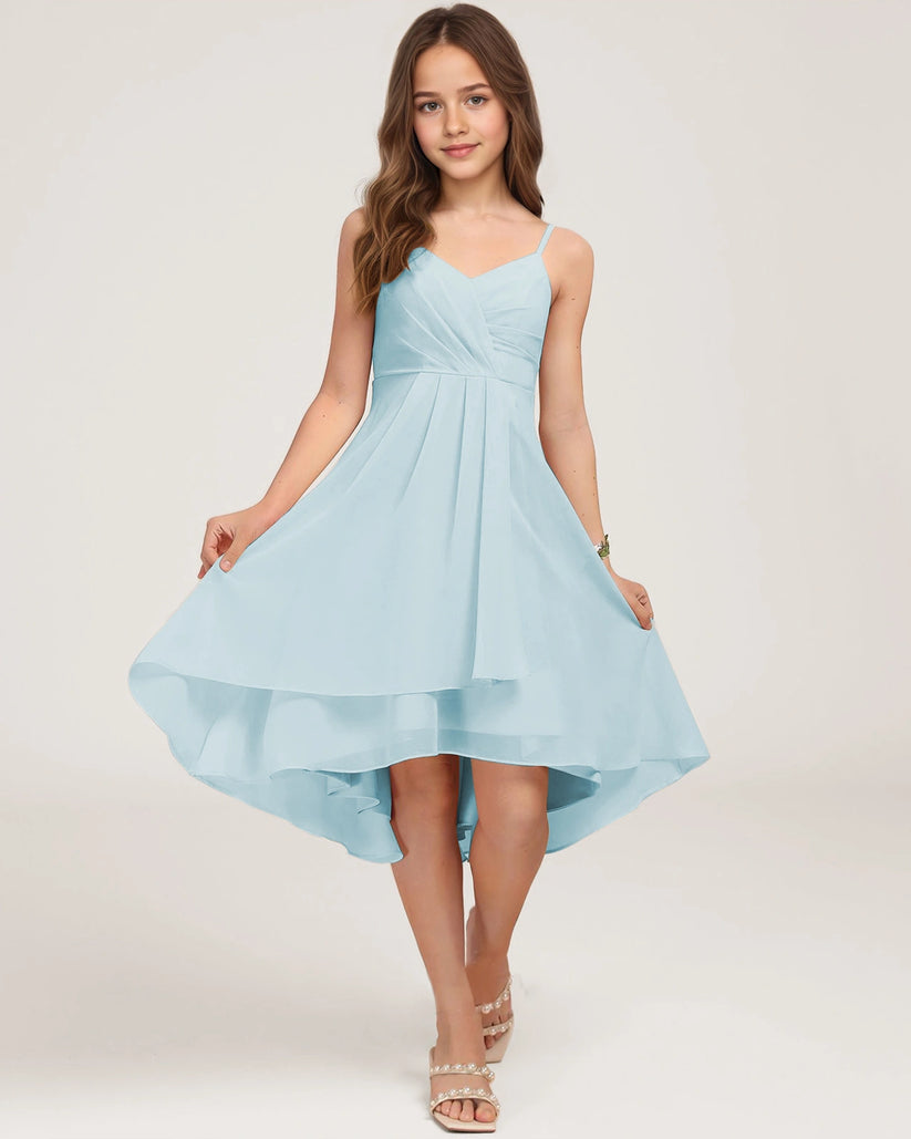 Baby Blue Chiffon A-line Junior Bridesmaid Dress Front View