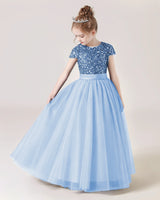Baby Blue Tulle A-line Girls Formal Dress Front View