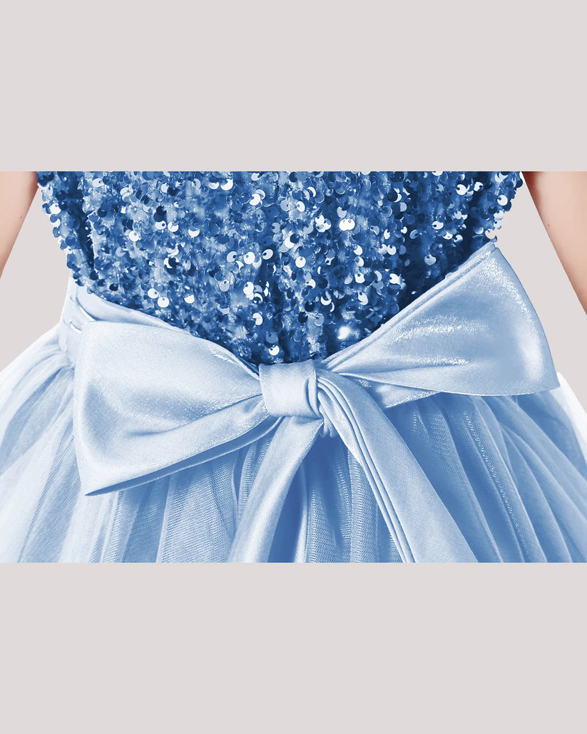 Baby Blue Sequin A-line Girls Formal Dress Front View