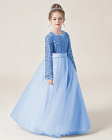  Sky Blue Tulle A-line Girls Formal Dress Front View