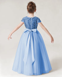 Baby Blue Back Tulle Flower Girls Dress