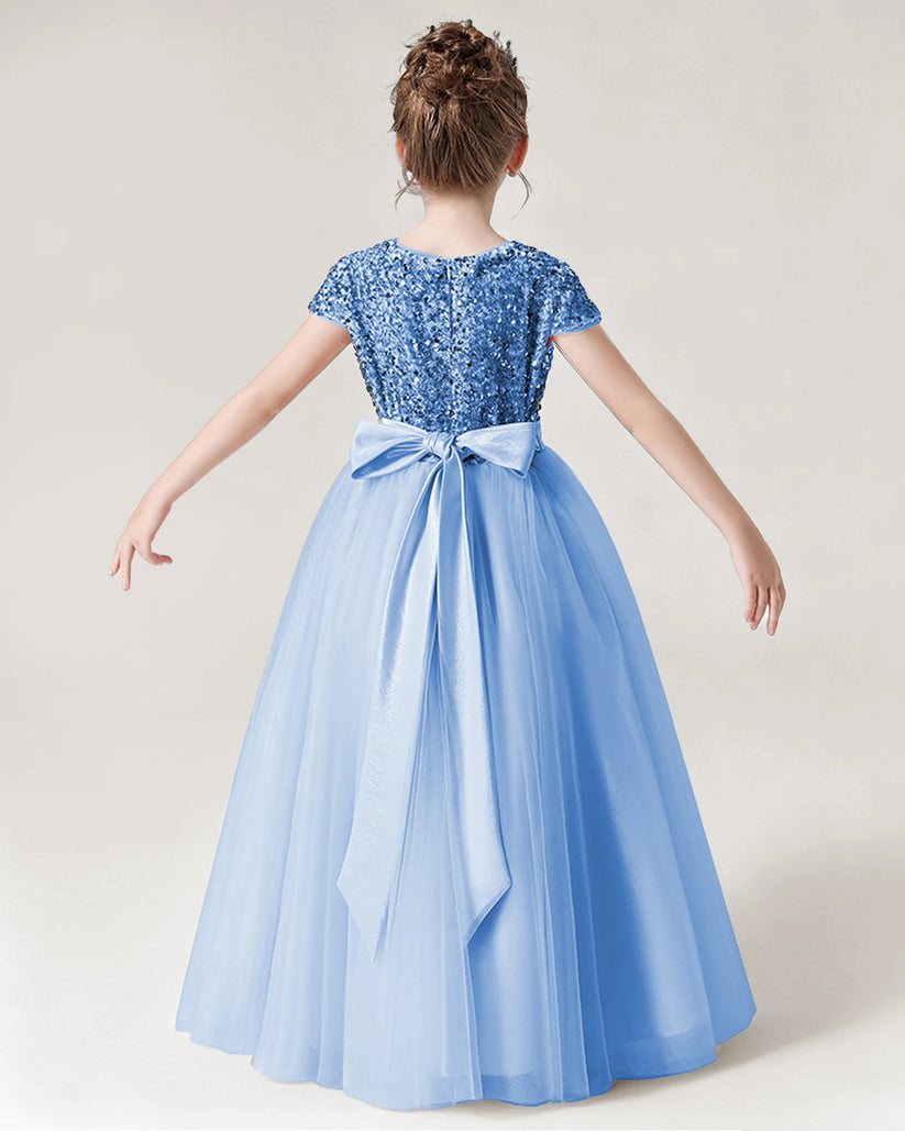 Baby Blue Tulle A-line Girls Formal Dress Back View