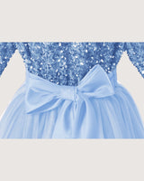  Sky Blue Sequin Tulle A-line Girls Formal Dress Back View