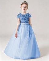 Baby Blue Tulle A-line Girls Formal Dress Front View