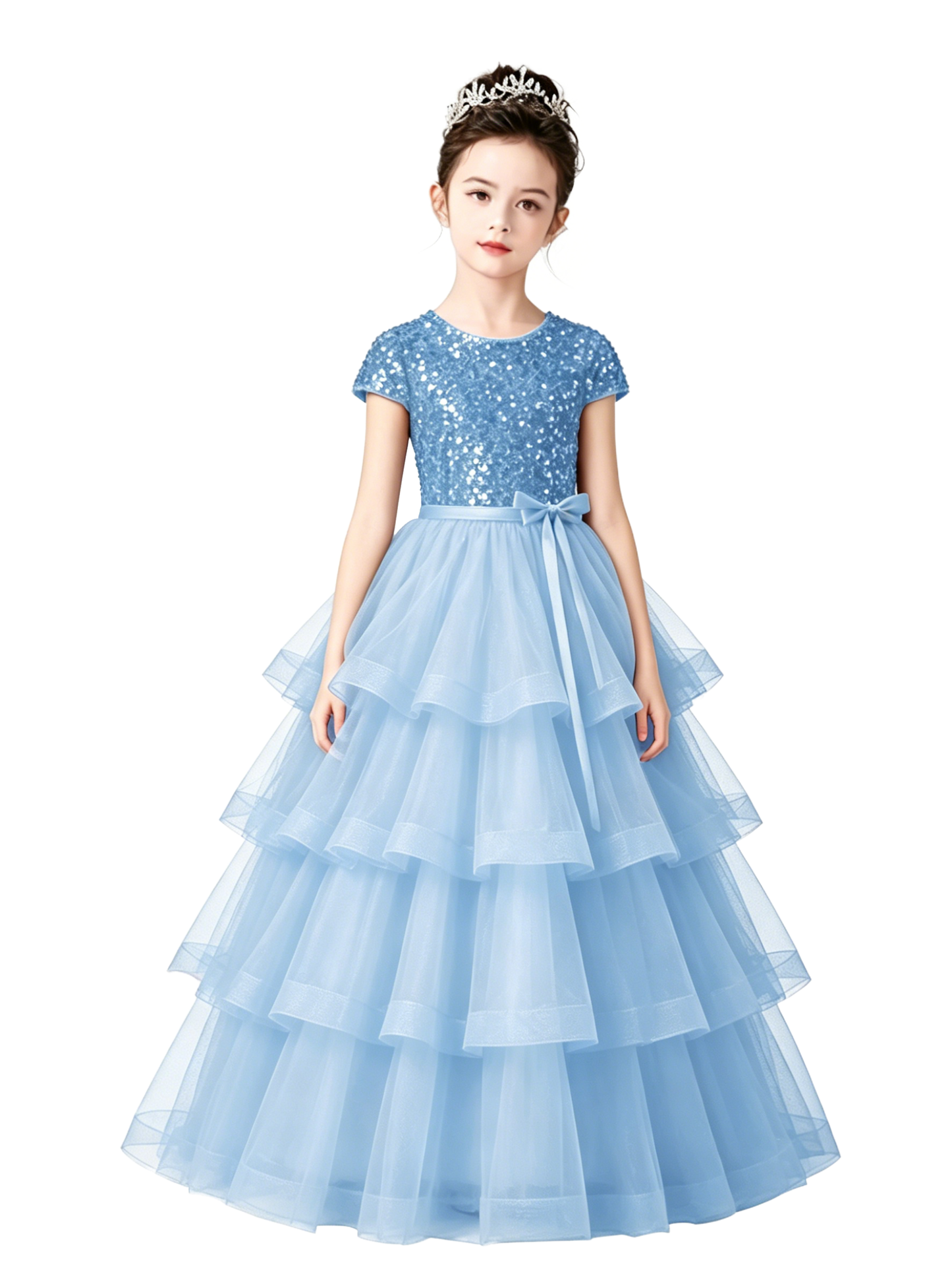Dideyttawl Puffy Flower Girls Dress Sequins Flower Girl Dresses Sparkly Cap Sleeves Junior Bridesmaid Dress 648