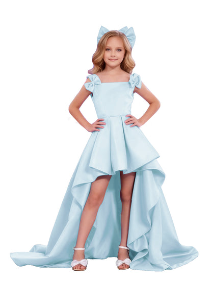 dideyttawl High-Low Junior Bridesmaid Dresses for Girls Pleated Satin A-Line Bow Straps Pageant Formal Party Dress 2536