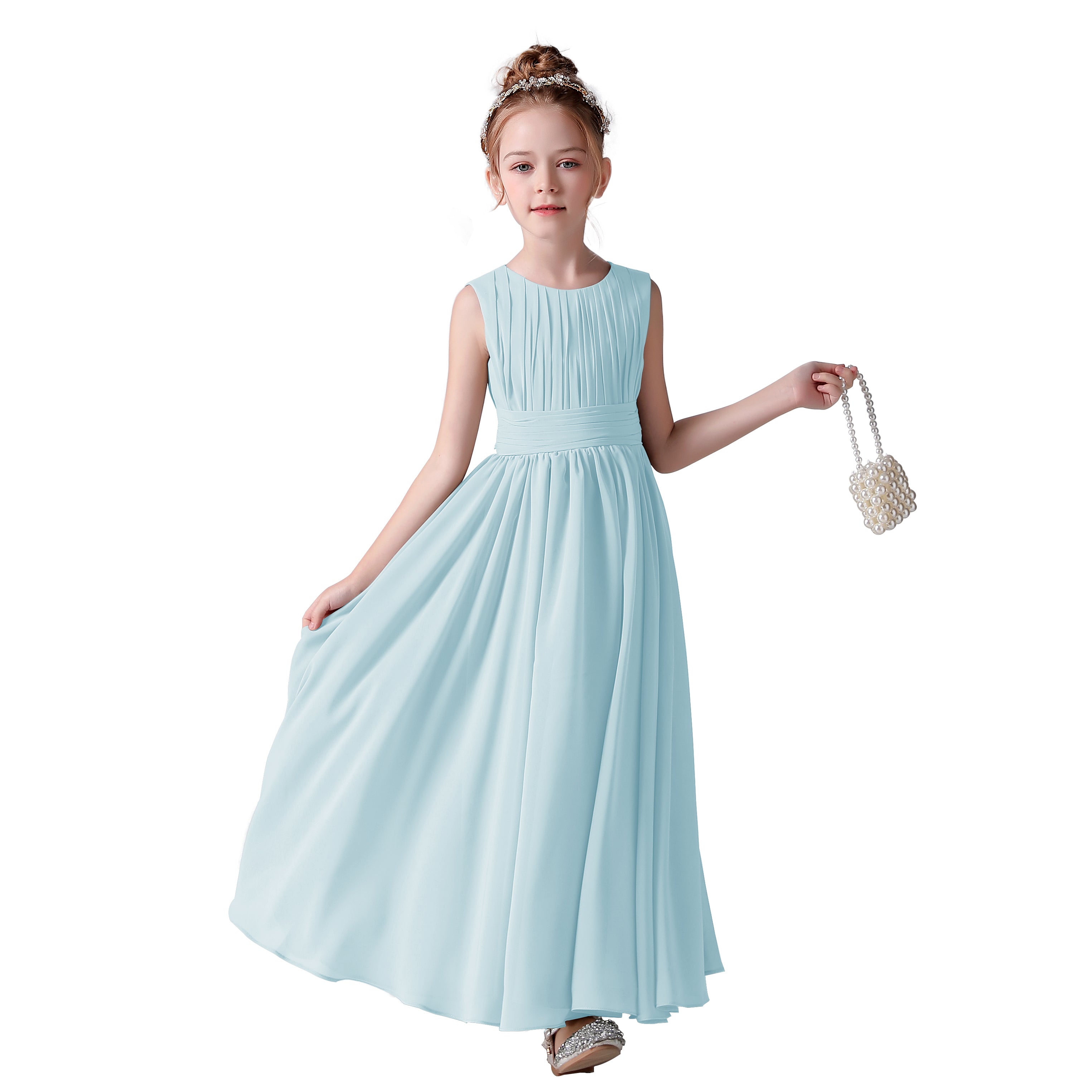 Dideyttawl Pleated Chiffon Flower Girl Dresses Sleeveless Wedding Guest Dress Simple Athenian Style A-Line Dresses for Special Occasion