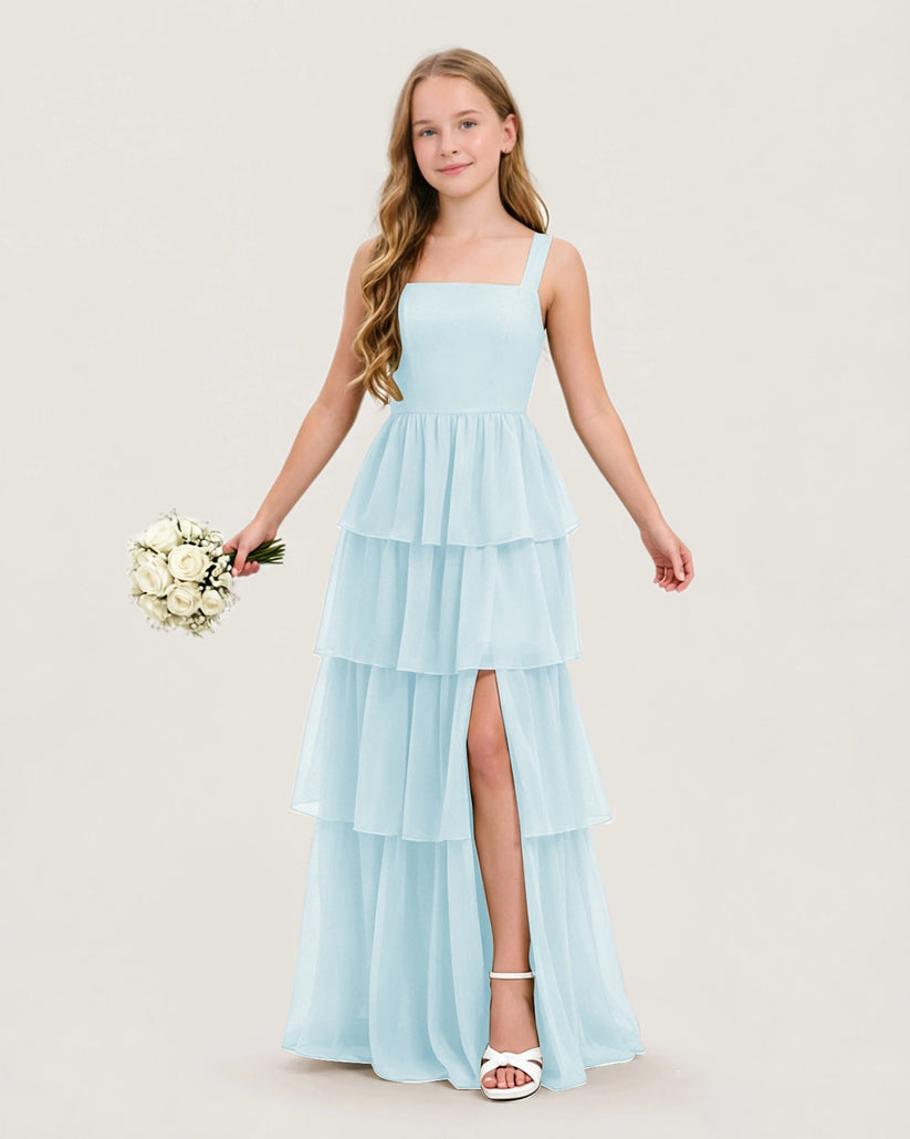 Baby Blue Chiffon A-line Junior Bridesmaid Dress Front View
