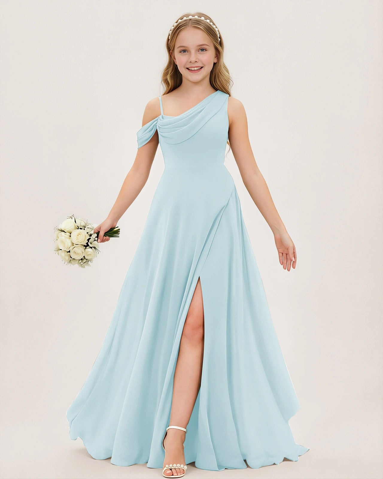 Baby Blue Chiffon A-line Junior Bridesmaid Dress Front View