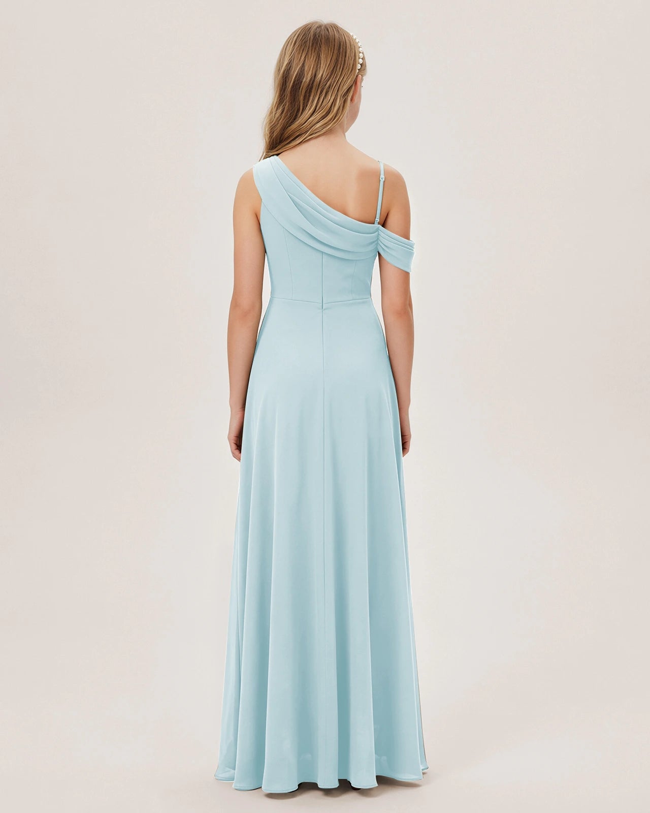 Baby Blue Chiffon A-line Junior Bridesmaid Dress Back View