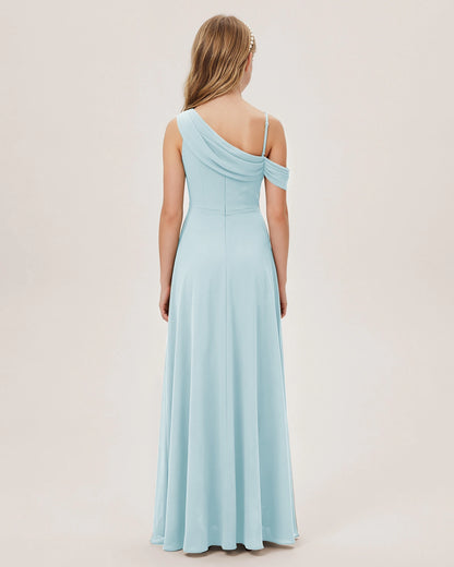 Baby Blue Chiffon A-line Junior Bridesmaid Dress Back View