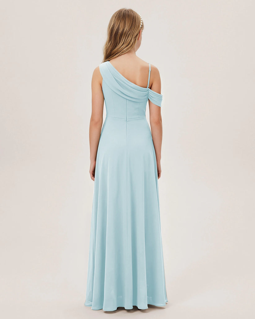 Baby Blue Chiffon A-line Junior Bridesmaid Dress Back View