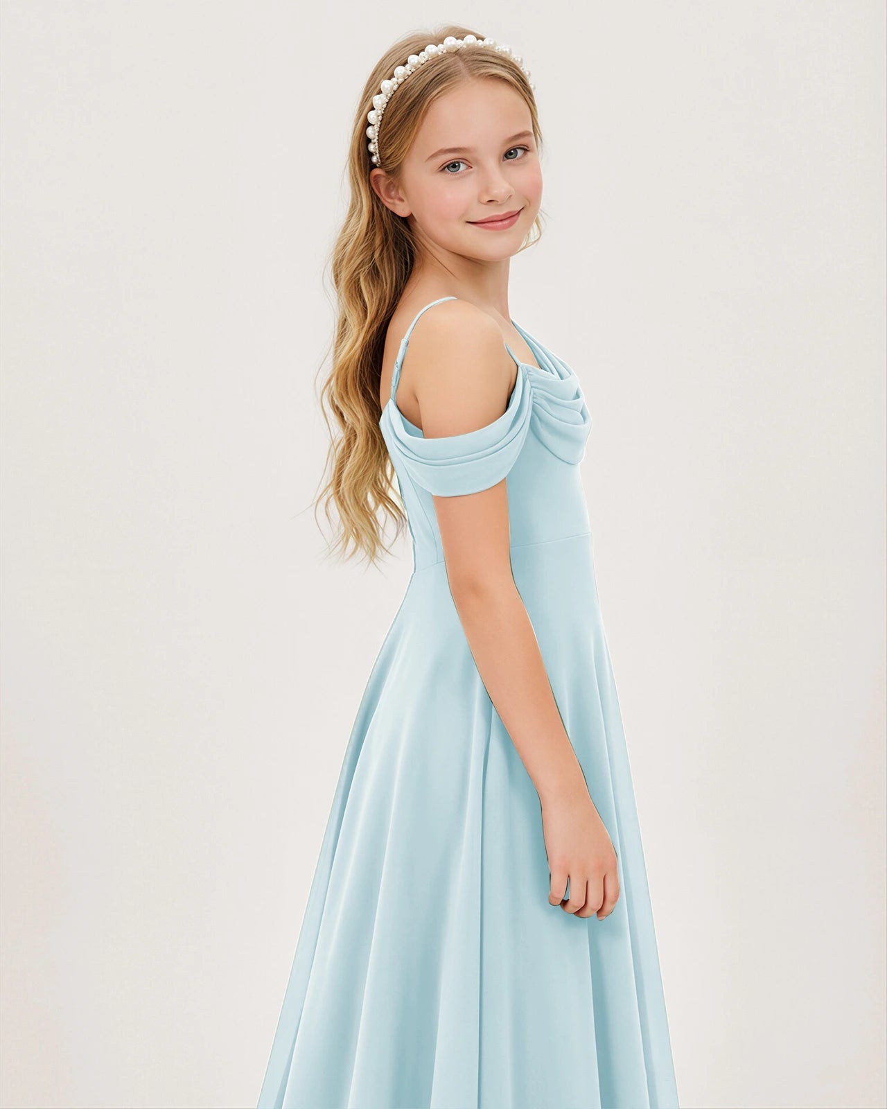 Baby Blue Chiffon A-line Junior Bridesmaid Dress Side View