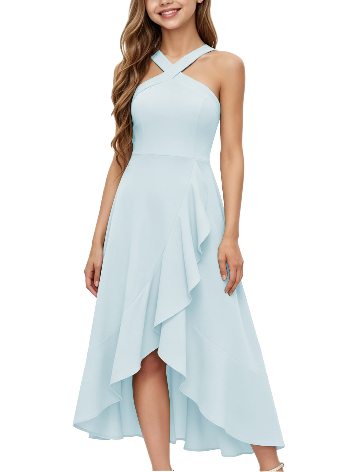 dideyttawl Halter Chiffon Junior Bridesmaid Dresses for Wedding A-Line High Low Flower Girls Formal Party Dress with Slit 2608