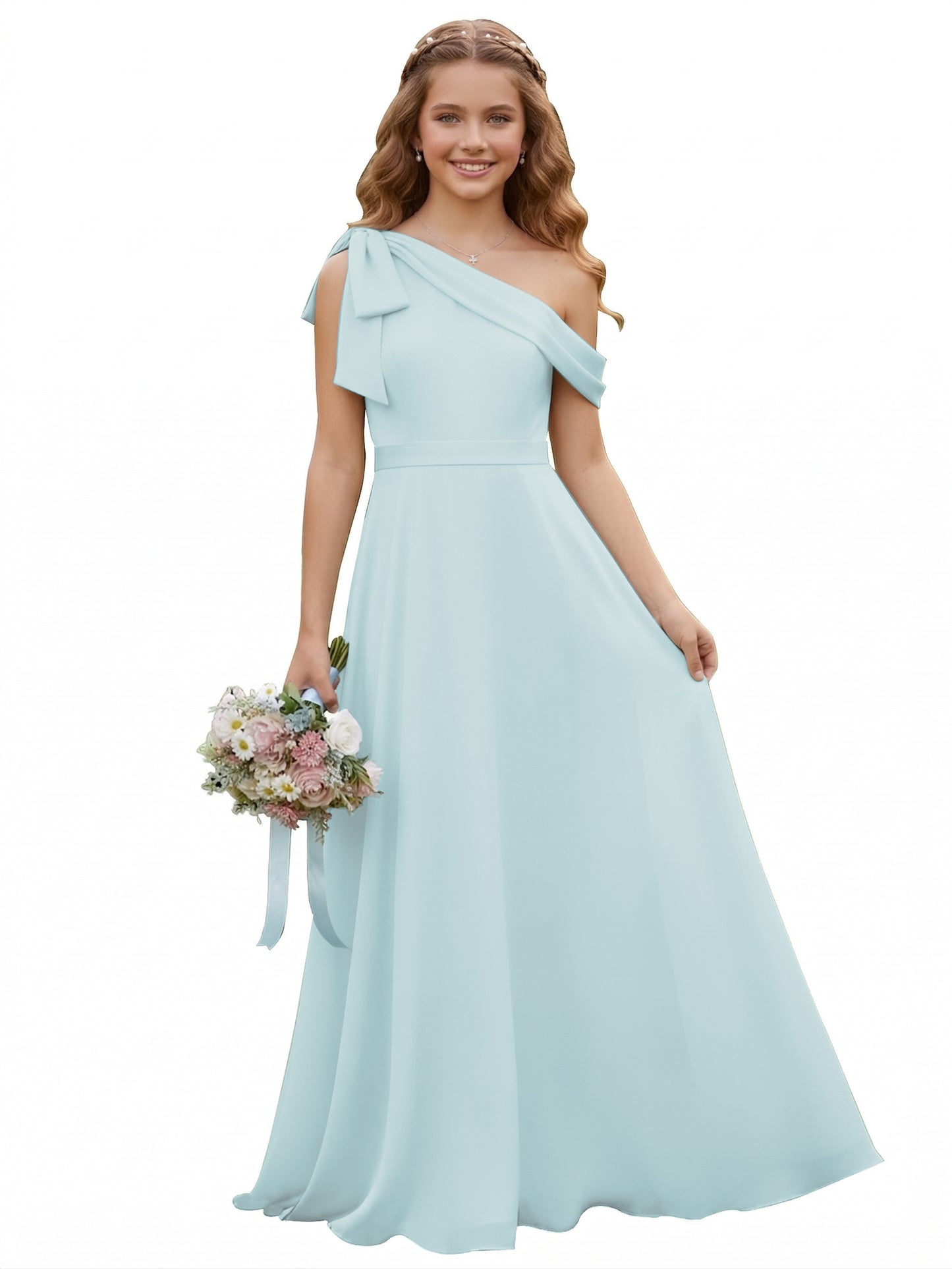dideyttawl One Shoulder Junior Bridesmaid Dresses for Girls 4-16 Chiffon  A-Line Pageant Formal Party Ball Dress 2562