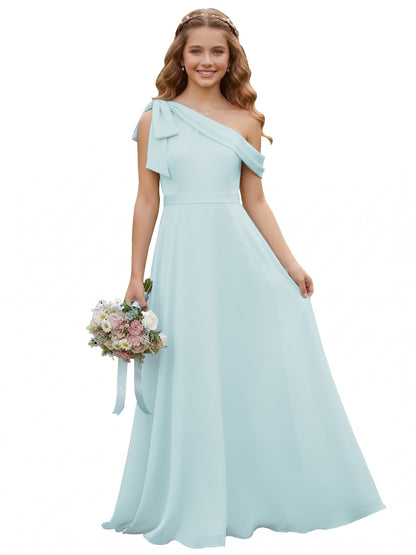 dideyttawl One Shoulder Junior Bridesmaid Dresses for Girls 4-16 Chiffon  A-Line Pageant Formal Party Ball Dress 2562