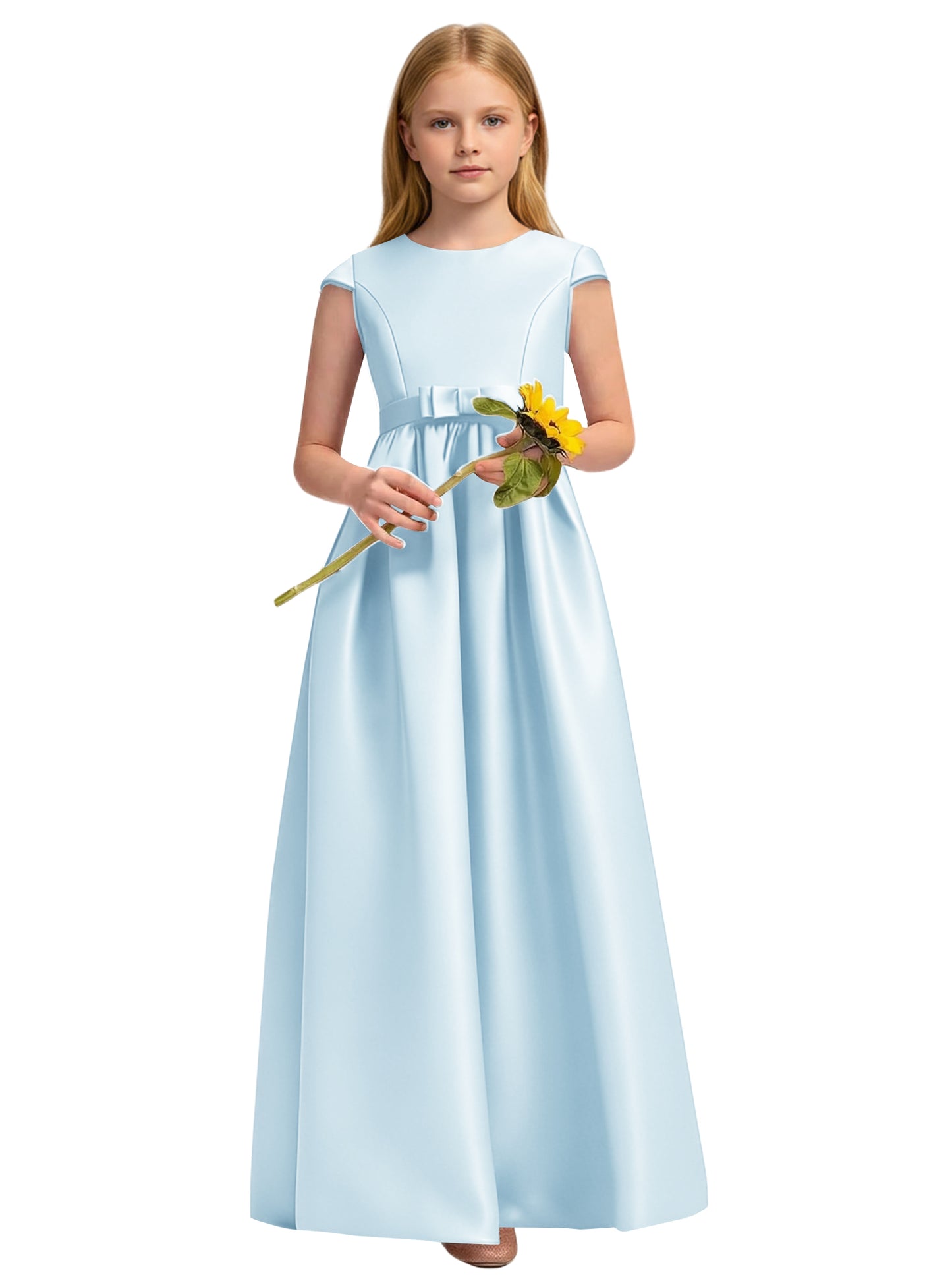 dideyttawl Satin Junior Bridesmaid Dresses Cap Sleeve Pageant Gown 2771