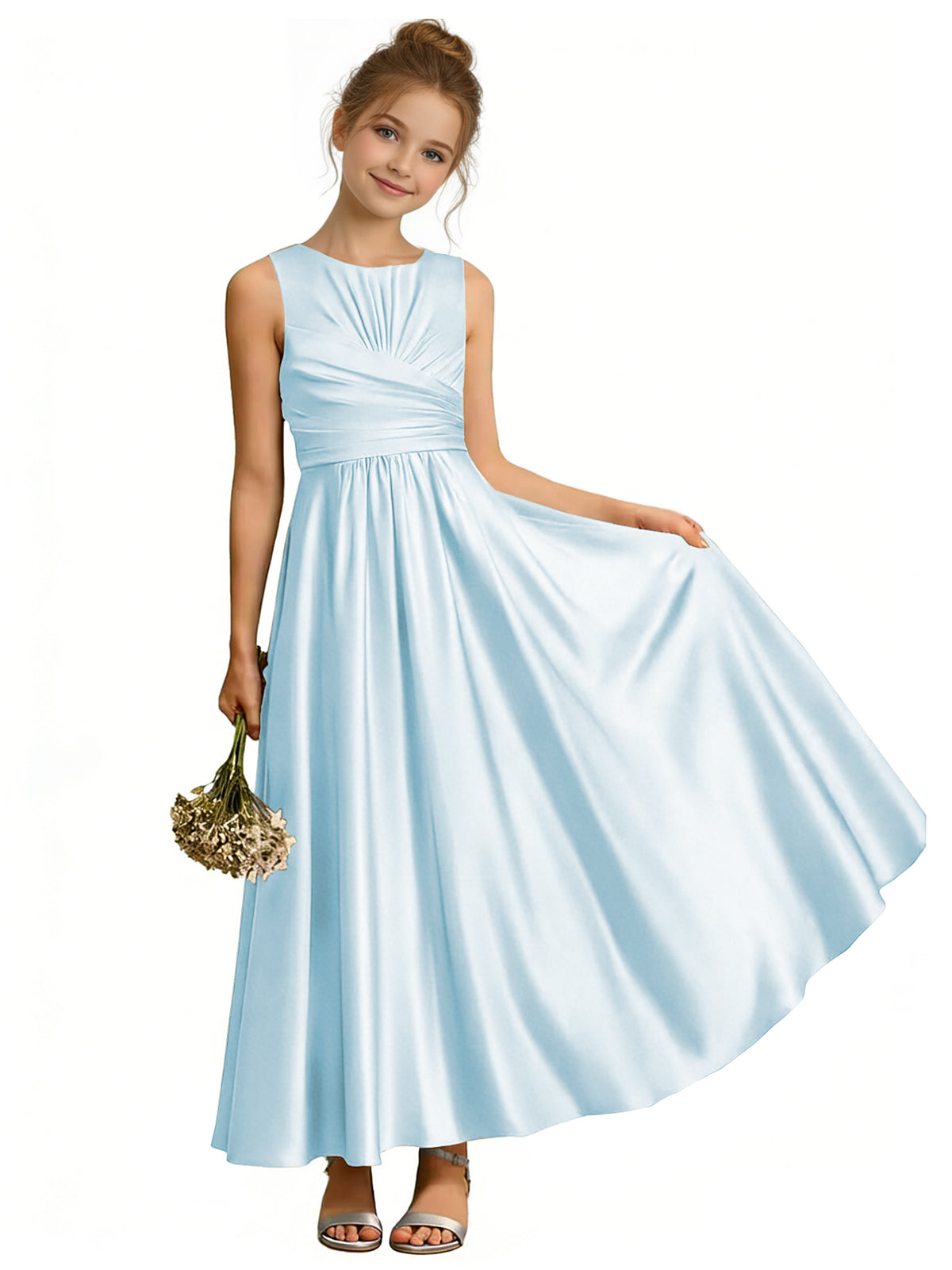 dideyttawl Satin A-Line Junior Bridesmaid Dresses Pleated Girls Special Occasion Gown
