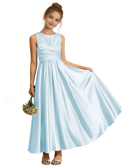 dideyttawl Satin A-Line Junior Bridesmaid Dresses Pleated Girls Special Occasion Gown