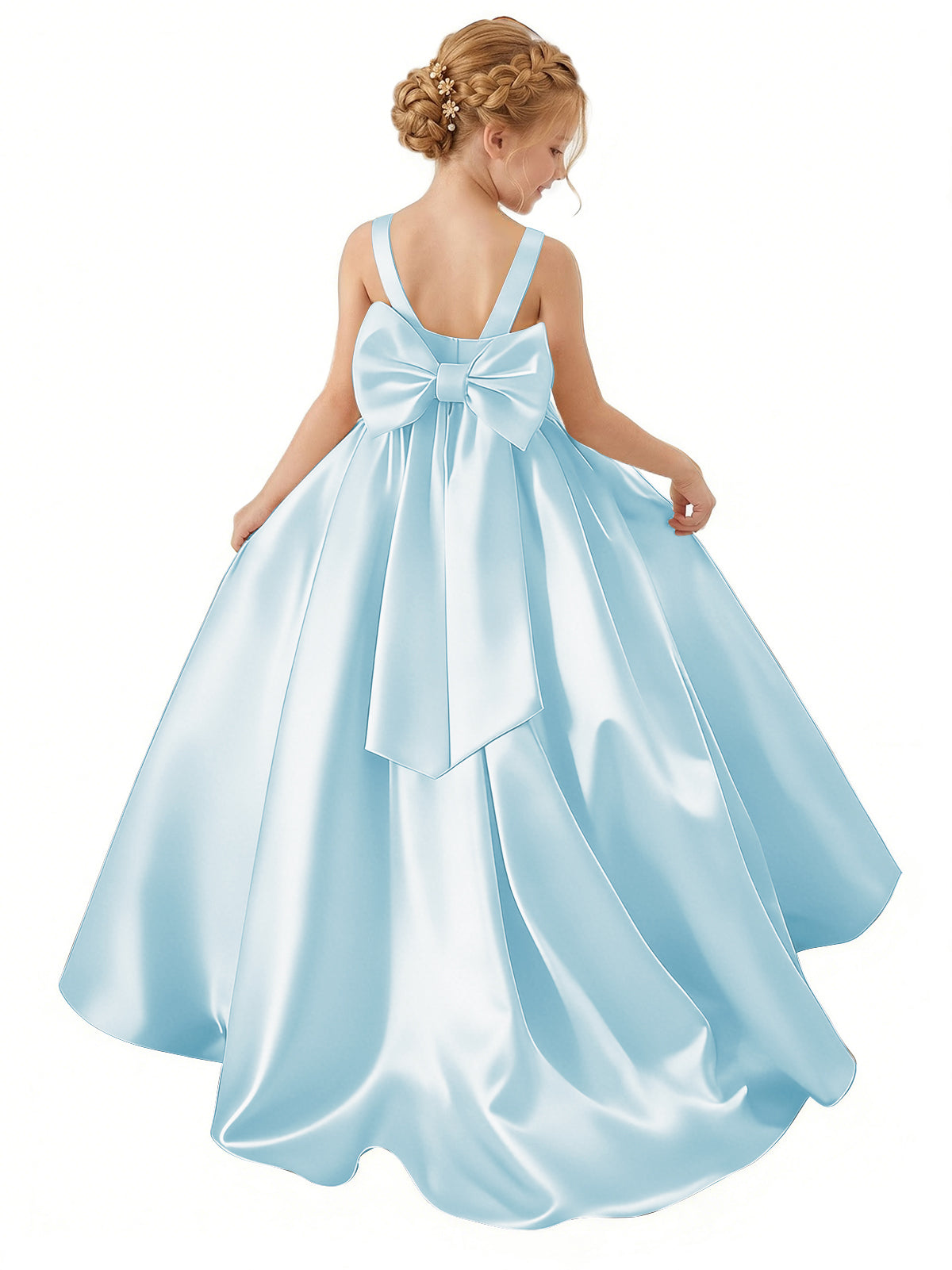 dideyttawl Big Bow Junior Bridesmaid Dresses for Wedding Satin Flower Girls Dress A-Line Princess Pageant Ball Gown Formal Party 2779