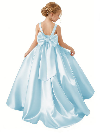 dideyttawl Big Bow Junior Bridesmaid Dresses for Wedding Satin Flower Girls Dress A-Line Princess Pageant Ball Gown Formal Party 2779