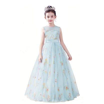 dideyttawl 2026 Fairy Dress for Girls Floral Tulle Flower Girl Dresses Long Sleeveless Jr Bridesmaid Prom Gown 2554