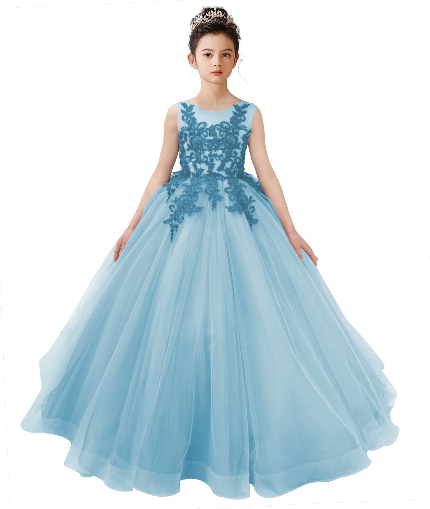 Dideyttawl 2026 Spring Lace Appliqu Ruffle Tulle Flower Girl Dress Ball Gown 1st Communion Formal Dress Pageant Birthday Party Dress, Baby Blue / 12 Dideyttawl 2026 Spring Lace Appliqu Ruffle Tulle Flower Girl Dress Ball Gown 1st Communion Formal Dress Pageant Birthday Party Dress, Baby Blue / 12