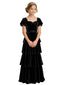 Dideyttawl Girls Formal Dress with Puff Sleeves and Tiered Velvet Skirt