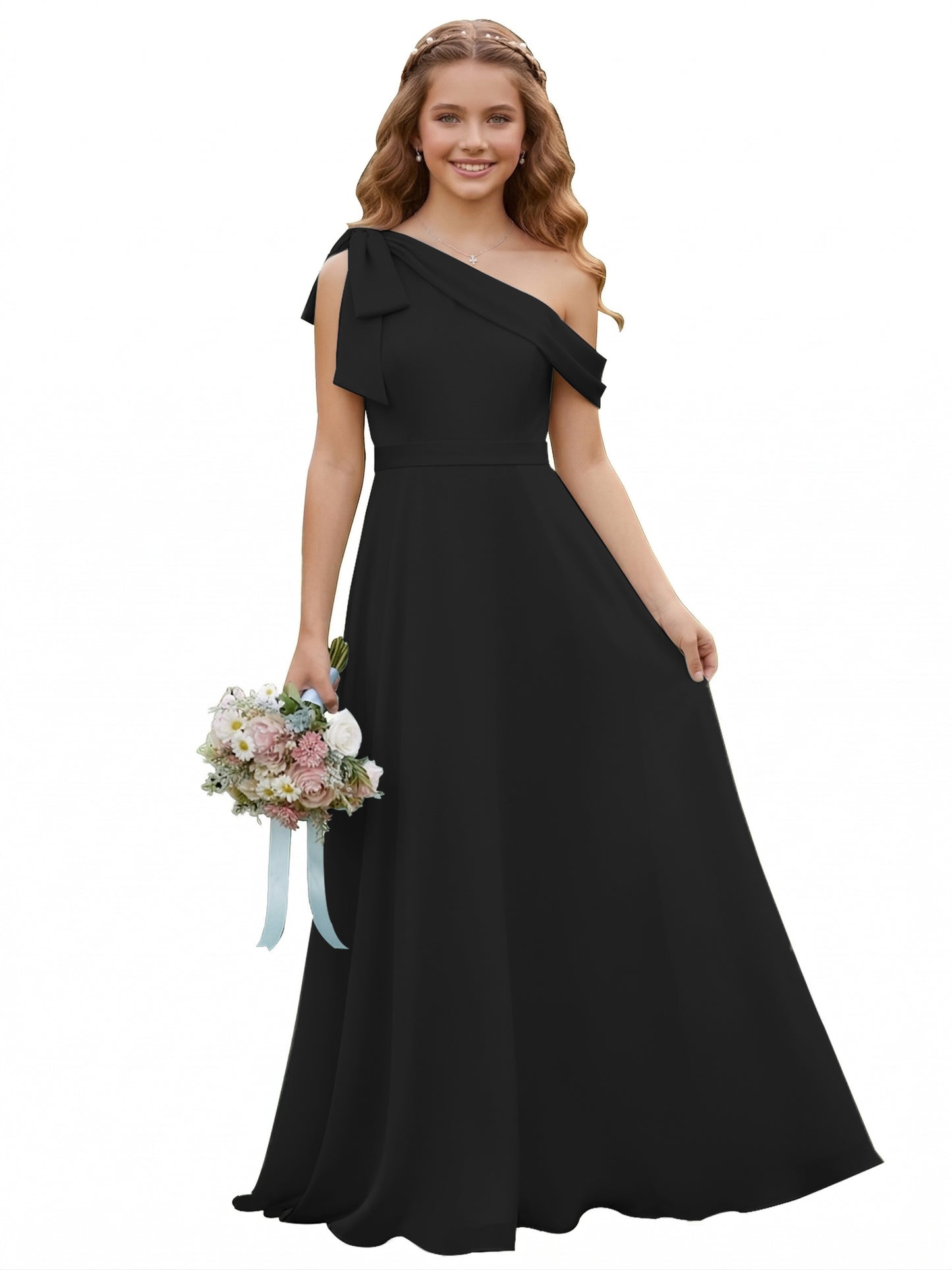 dideyttawl One Shoulder Junior Bridesmaid Dresses for Girls 4-16 Chiffon  A-Line Pageant Formal Party Ball Dress 2562
