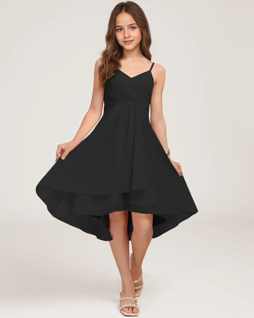 Black Chiffon A-line Junior Bridesmaid Dress Front View