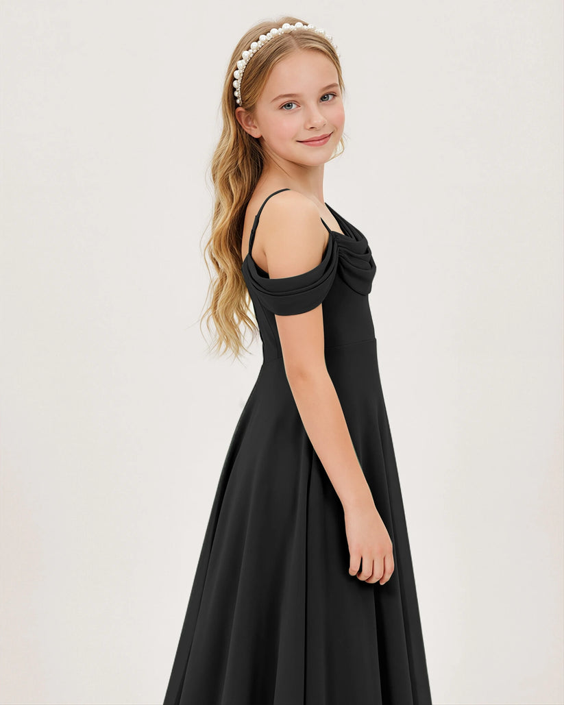 Black Chiffon A-line Junior Bridesmaid Dress Side View