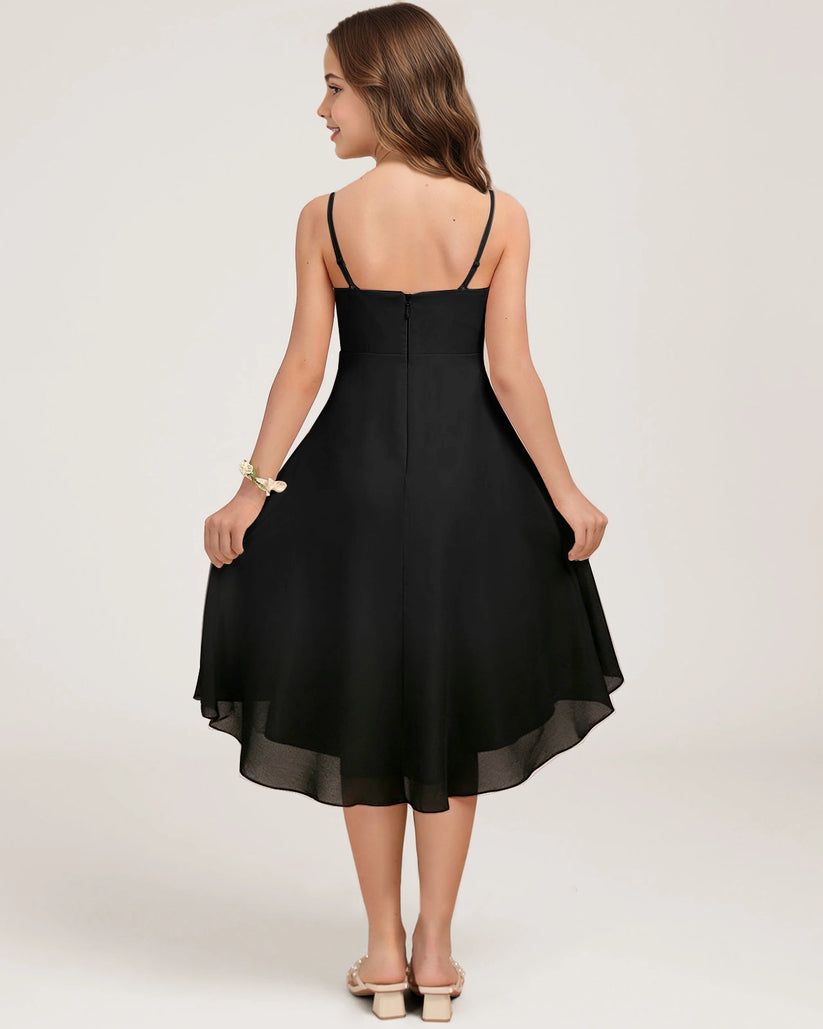 Black Chiffon A-line Junior Bridesmaid Dress Back View