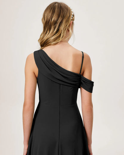 Black Chiffon A-line Junior Bridesmaid Dress Back View