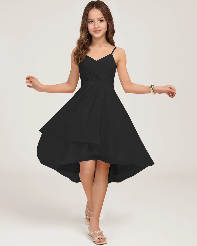 Black Chiffon A-line Junior Bridesmaid Dress Front View