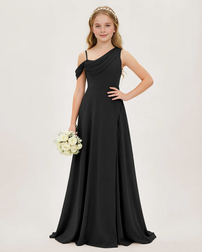 Black Chiffon A-line Junior Bridesmaid Dress Front View