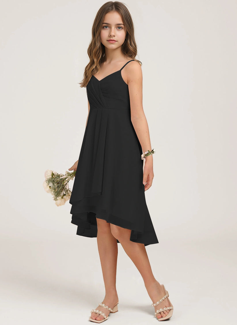 Black Chiffon A-line Junior Bridesmaid Dress Side View