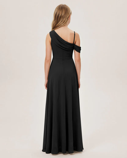 Black Chiffon A-line Junior Bridesmaid Dress Back View