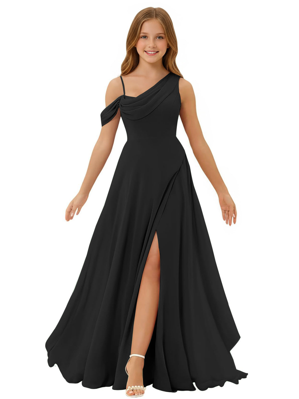 dideyttawl One Shoulder Junior Bridesmaid Dresses for Girls with Slit A-Line Chiffon Pageant Formal Party Ball Dress 2564