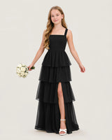 Black Chiffon A-line Junior Bridesmaid Dress Front View