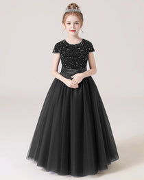 Black Front Tulle Flower Girls Dress