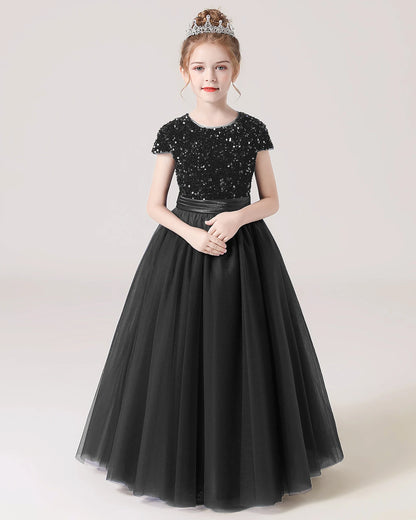 Black Front Tulle Flower Girls Dress