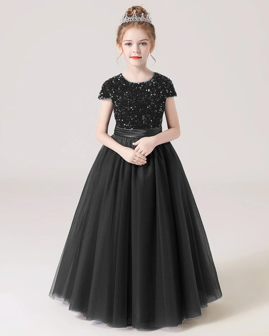 Black Tulle A-line Girls Formal Dress Front View