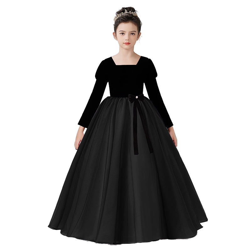 Dideyttawl Velvet Tulle Flower Girl Dress for Wedding Girls First Communion Dress Long Sleeves Birthday Party Dress Prom Ball Gown, Black / 10 Dideyttawl Velvet Tulle Flower Girl Dress for Wedding Girls First Communion Dress Long Sleeves Birthday Party Dress Prom Ball Gown, Black / 10