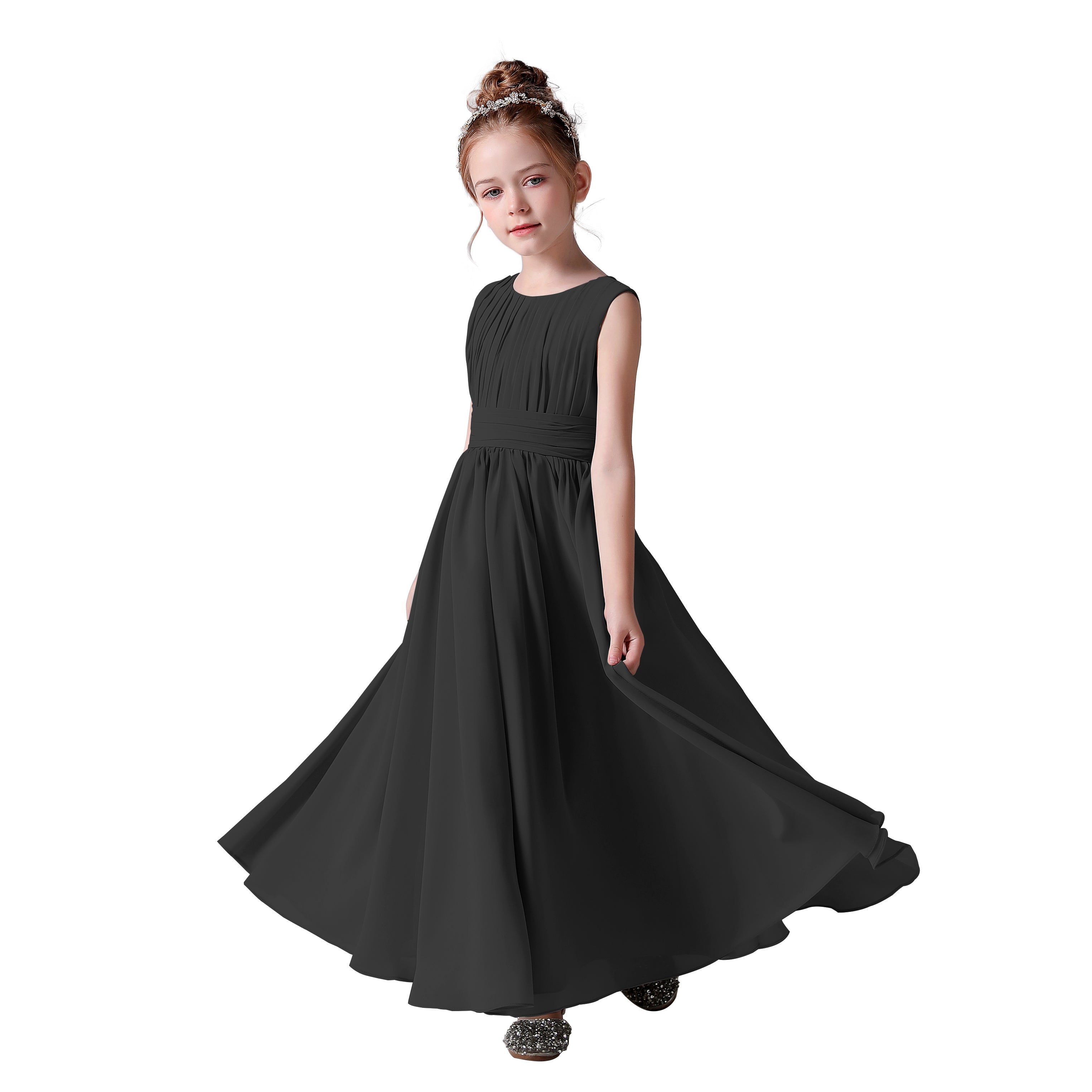 Dideyttawl Pleated Chiffon Flower Girl Dresses Sleeveless Wedding Guest Dress Simple Athenian Style A-Line Dresses for Special Occasion