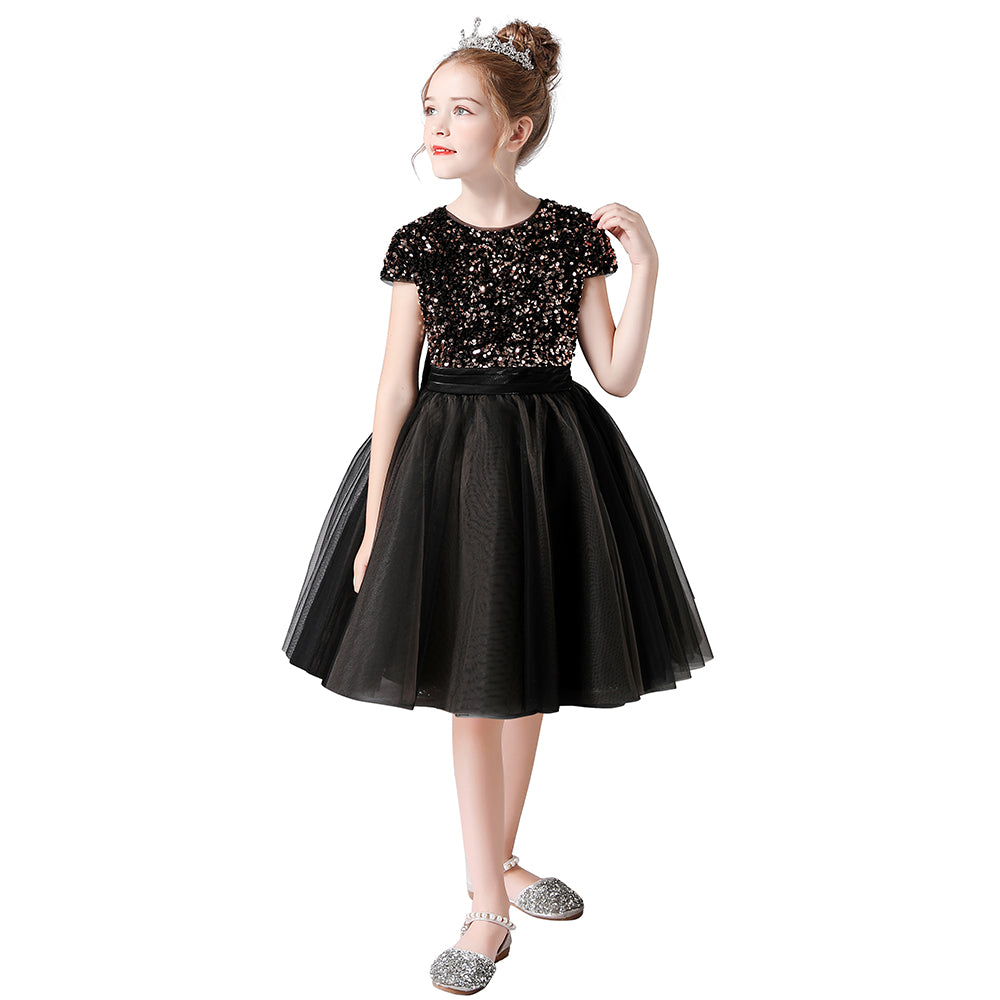 Girls Formal Dresses Mini Sequins Flower Girl Dresses Short Tulle Juniors Bridesmaid Girls Special Occasion Dresses