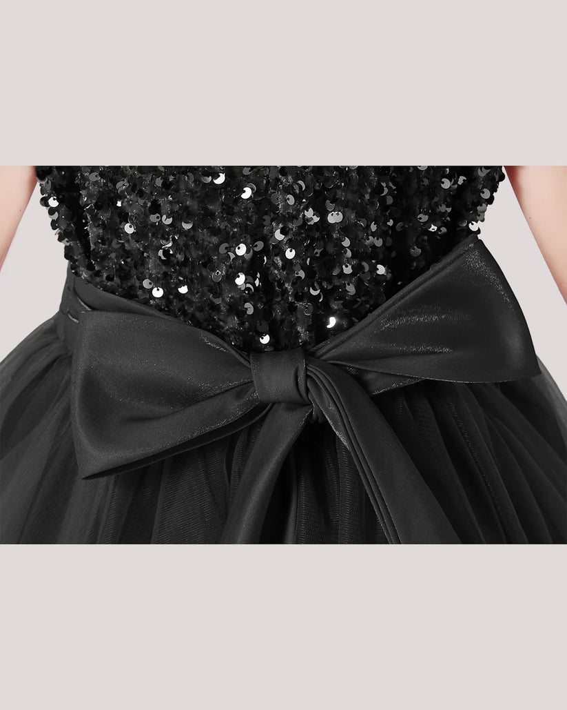 Black Tulle A-line Girls Formal Dress Front View