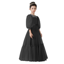 Dideyttawl Girls Dusty Blue Princess Dress Long Sleeve Tulle Ball Gown for Wedding Party