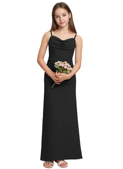 dideyttawl Long Sheathe Junior Bridesmaid Dresses for Girls Chiffon A-Line Ruched Cowl Neck Wedding Flower Girls Dress 2512