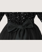 Black Sequin A-line Girls Formal Dress Back View