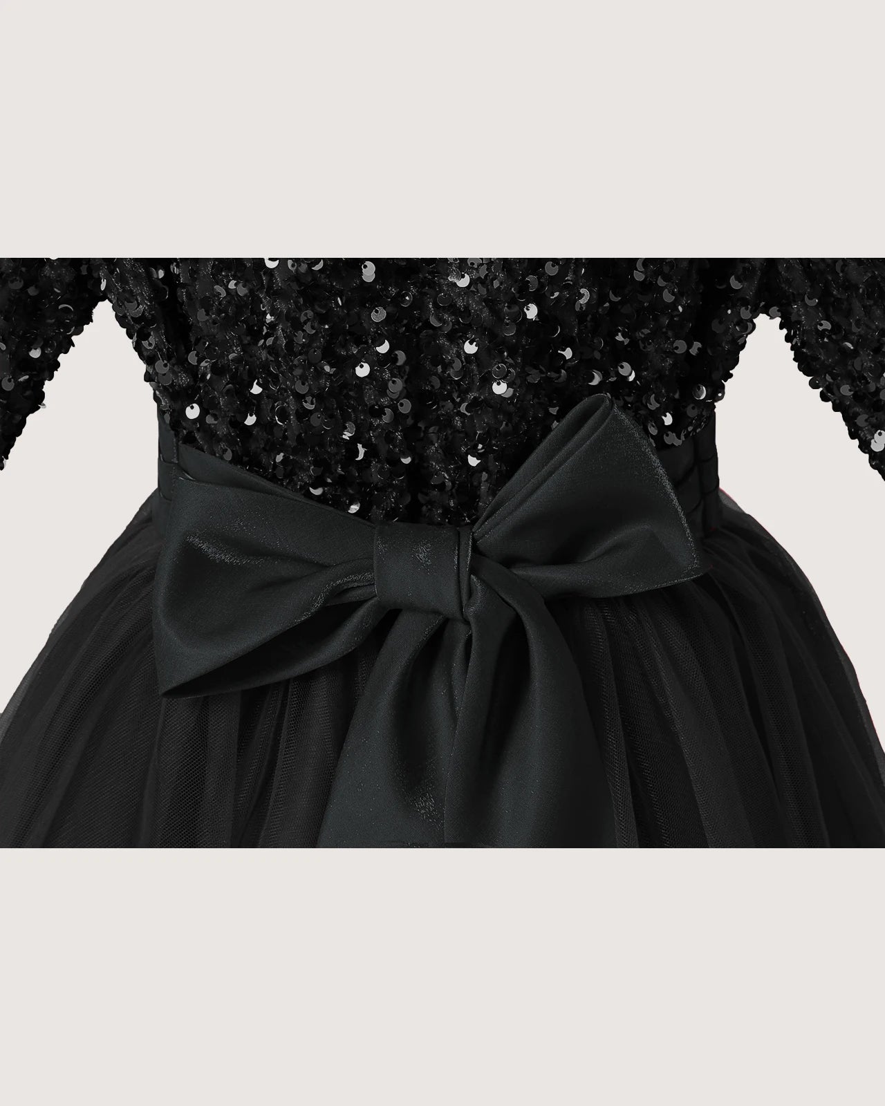 Black Details Sequin Long Sleeve Flower Girl Dress